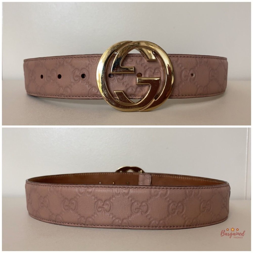Authentic Gucci Pink Guccissima Leather Gold Interlocking G Buckle Belt 80/32 - Picture 6 of 12